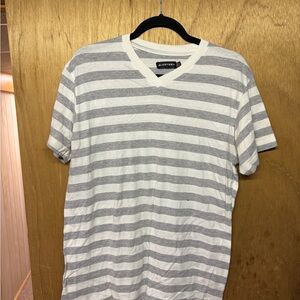 Striped V-Neck Men’s Shirt - Gray & White